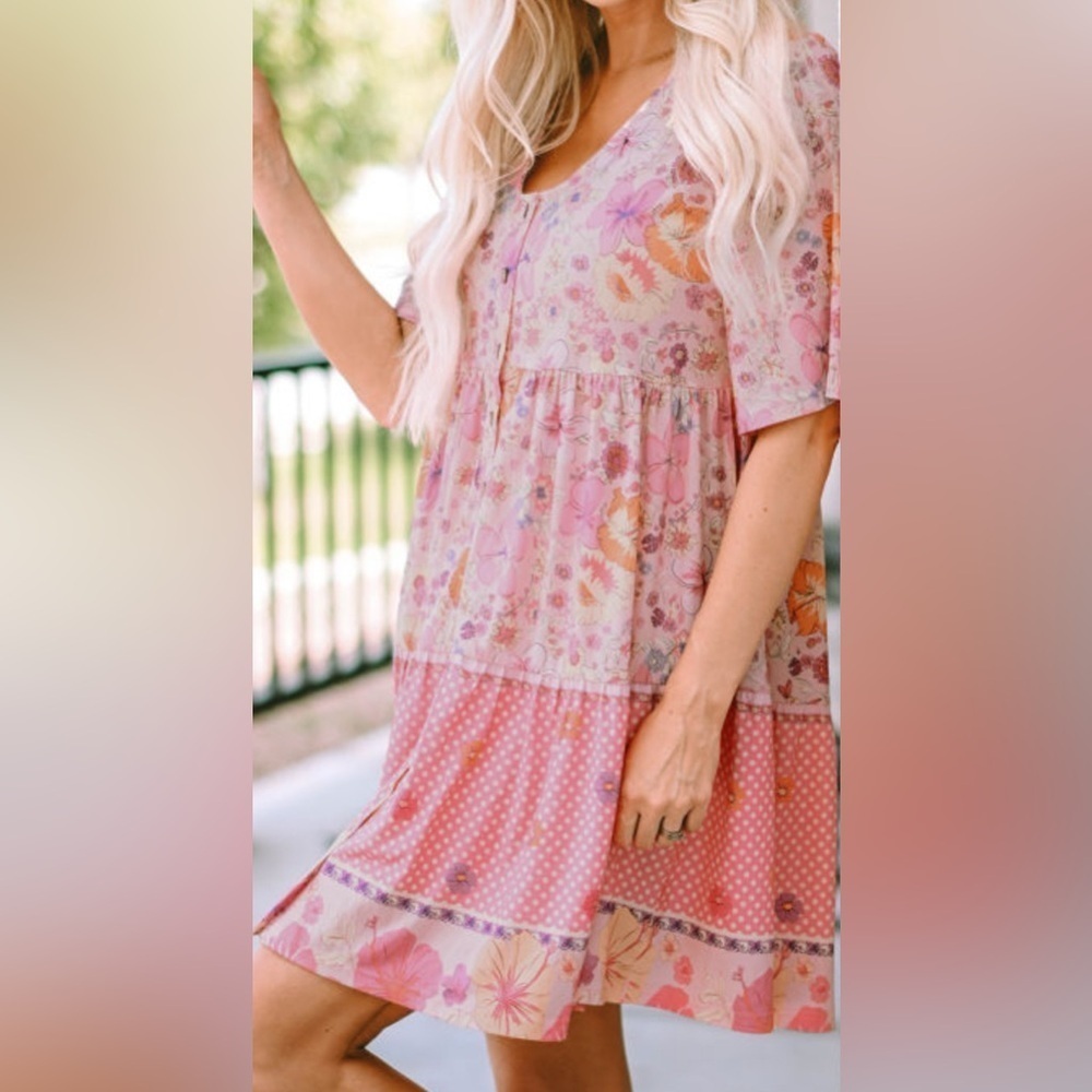 Floral Mixed Print Button-Down Dress - Picture 10 of 10